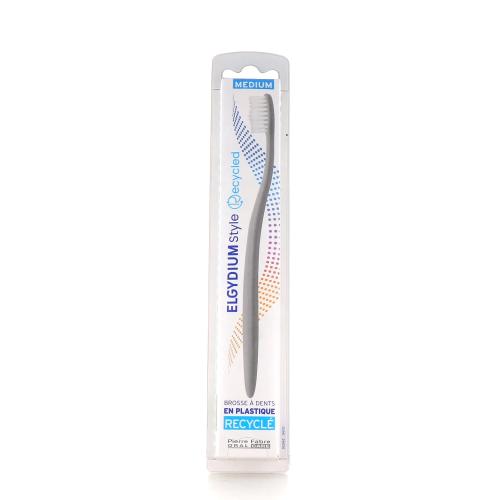 Elgydium Style Recycled Toothbrush Medium Χειροκίνητη Οδοντόβουρτσα Κατασκευασμένη Από Ανακυκλώσιμα Υλικά 1 Τεμάχιο - Γκρι